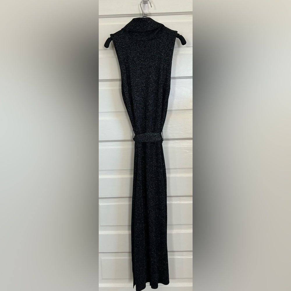 NWOT PAIGE Zoelle Black Metallic Sleeveless Midi Dress with Waist Tie - Picture 4 of 7